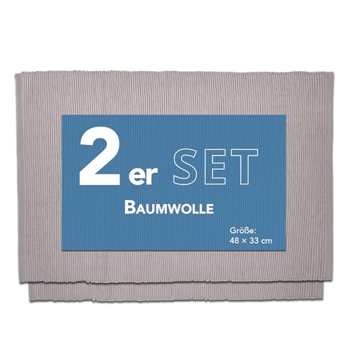 Como Platzmatte 2er Set Taupe, Platzset aus Baumwolle, strapazierfähig, hitzebeständig, abwaschbar, rutschfest, Platzdeckchen 48x33 cm von Como