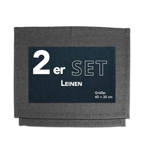 Como Platzmatte 2er Set anthrazit Platzset aus Polyester Leinen-Effekt, strapazierfähig, hitzebeständig, abwaschbar, rutschfest, Platzdeckchen 48x33 cm von Como