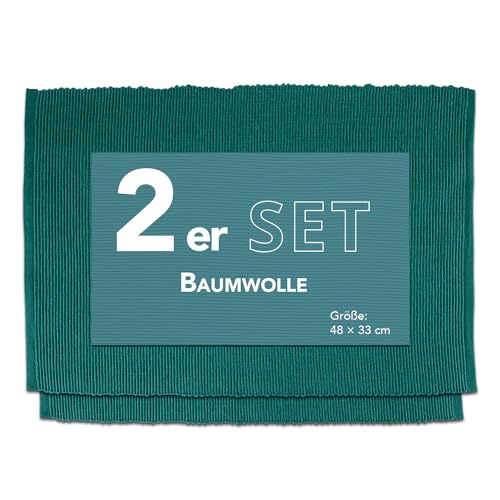 Como Platzmatte 2er Set dunkelgrün, Platzset aus Baumwolle, strapazierfähig, hitzebeständig, abwaschbar, rutschfest, Platzdeckchen 48x33 cm von Como
