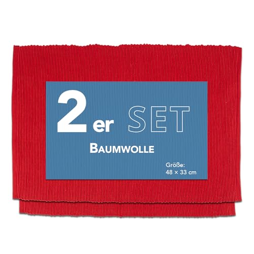 Como Platzmatte 2er Set rot, Platzset aus Baumwolle, strapazierfähig, hitzebeständig, abwaschbar, rutschfest, Platzdeckchen 48x33 cm von Como