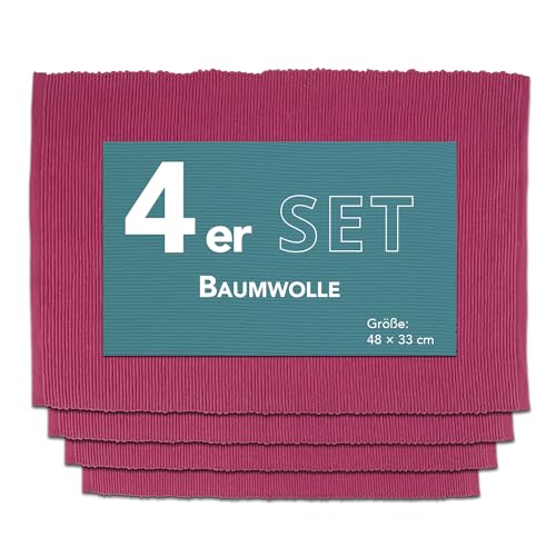 Como Platzmatte 4er Set Beere Platzset aus Baumwolle, strapazierfähig, hitzebeständig, abwaschbar, rutschfest, Platzdeckchen 48x33 cm von Como