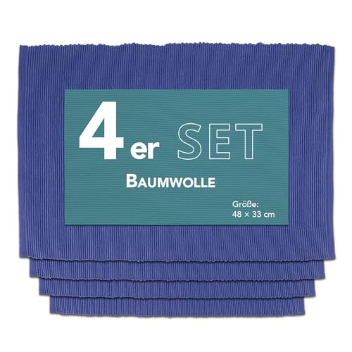 Como Platzmatte 4er Set blau, Platzset aus Baumwolle, strapazierfähig, hitzebeständig, abwaschbar, rutschfest, Platzdeckchen 48x33 cm von Como