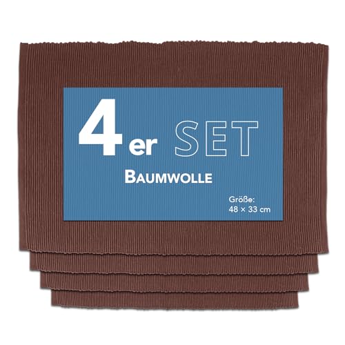 Como Platzmatte 4er Set braun, Platzset aus Baumwolle, strapazierfähig, hitzebeständig, abwaschbar, rutschfest, Platzdeckchen 48x33 cm von Como