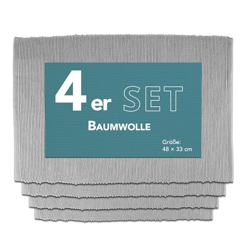 Como Platzmatte 4er Set grau, Platzset aus Baumwolle, strapazierfähig, hitzebeständig, abwaschbar, rutschfest, Platzdeckchen 48x33 cm Como Platzmatte 4er Set grau, Platzset aus Baumwolle, strapazierfähig, hitzebeständig, abwaschbar, rutschfest, Platzdeckchen 48x33 cm von Como