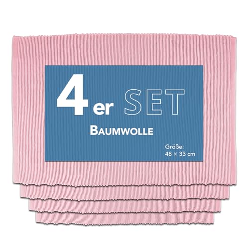 Como Platzmatte 4er Set rosa, Platzset aus Baumwolle, strapazierfähig, hitzebeständig, abwaschbar, rutschfest, Platzdeckchen 48x33 cm von Como