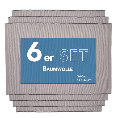 Como Platzmatte 6er Set Taupe, Platzset aus Baumwolle, strapazierfähig, hitzebeständig, abwaschbar, rutschfest, Platzdeckchen 48x33 cm von Como