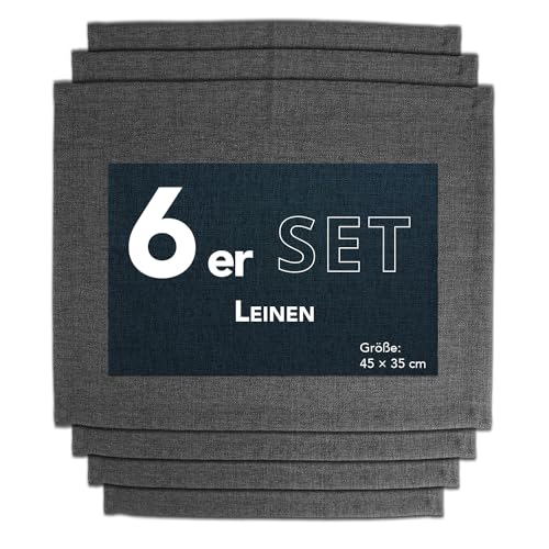Como Platzmatte 6er Set anthrazit Platzset aus Polyester Leinen-Effekt, strapazierfähig, hitzebeständig, abwaschbar, rutschfest, Platzdeckchen 48x33 cm von Como