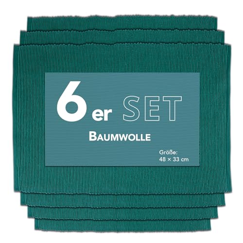 Como Platzmatte 6er Set dunkelgrün, Platzset aus Baumwolle, strapazierfähig, hitzebeständig, abwaschbar, rutschfest, Platzdeckchen 48x33 cm von Como