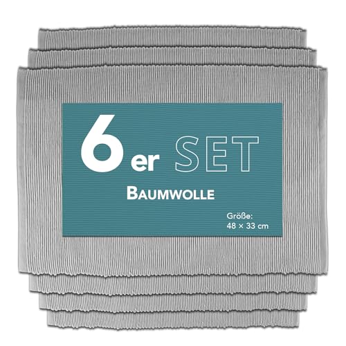 Como Platzmatte 6er Set grau, Platzset aus Baumwolle, strapazierfähig, hitzebeständig, abwaschbar, rutschfest, Platzdeckchen 48x33 cm Como Platzmatte 6er Set grau, Platzset aus Baumwolle, strapazierfähig, hitzebeständig, abwaschbar, rutschfest, Platzdeckchen 48x33 cm von Como