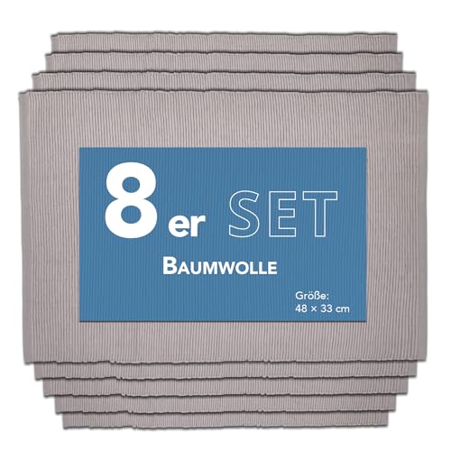 Como Platzmatte 8er Set Taupe, Platzset aus Baumwolle, strapazierfähig, hitzebeständig, abwaschbar, rutschfest, Platzdeckchen 48x33 cm von Como