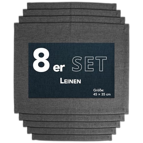 Como Platzmatte 8er Set anthrazit Platzset aus Polyester Leinen-Effekt, strapazierfähig, hitzebeständig, abwaschbar, rutschfest, Platzdeckchen 48x33 cm von Como