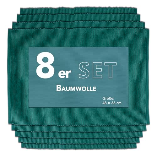 Como Platzmatte 8er Set dunkelgrün, Platzset aus Baumwolle, strapazierfähig, hitzebeständig, abwaschbar, rutschfest, Platzdeckchen 48x33 cm von Como