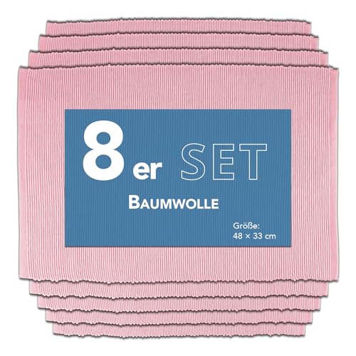 Como Platzmatte 8er Set rosa, Platzset aus Baumwolle, strapazierfähig, hitzebeständig, abwaschbar, rutschfest, Platzdeckchen 48x33 cm von Como