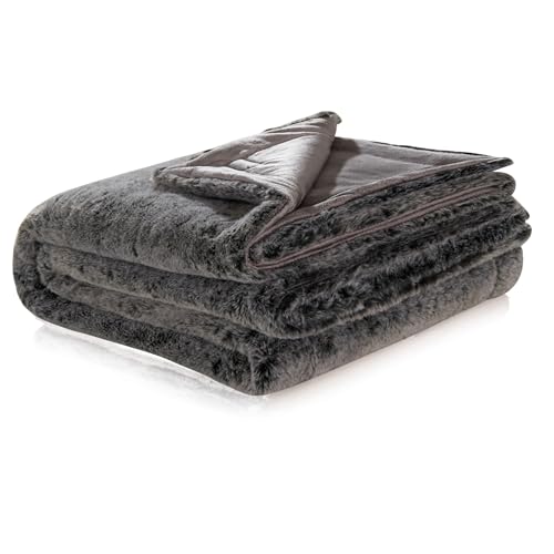 Como XXL-Kuscheldecke Anthrazit Moderne Felldecke, Wohndecke, 100% Polyester, 600 GSM, gesäumte Einfassung 220 x 240 cm von Como