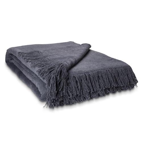 Como Kuscheldecke Anthrazit XXL 150 x 200 cm Baumwollmischung weiche & warme Kuschel-Decke mit Fransen für Couch & Sofa, waschbar, Öko-Tex Standard 100, 1,4kg, 400g/m² von Como