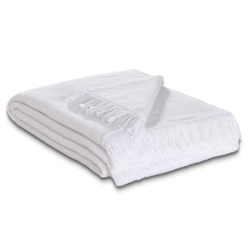 Como Kuscheldecke Weiß XXL 150 x 200 cm Baumwollmischung weiche & warme Kuschel-Decke mit Fransen für Couch & Sofa, waschbar, Öko-Tex Standard 100, 1,4kg, 400g/m² von Como