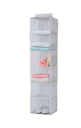 Compactor RAN7509 Hängeaufbewahrung für Schuhe und Kleidung, 6 Fächer, Klettverschluss, Tragkraft bis 6 kg, Grau, Polypropylen, 30 x 30 x Höhe 128 cm von Compactor