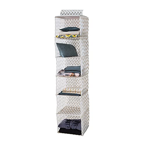 Compactor RAN7521 Hängeaufbewahrung für Schuhe und Kleidung, 6 Fächer, Klettverschluss, Tragkraft bis 6 kg, Beige/Weiß, Polypropylen, 30 x 30 x Höhe 128 cm von Compactor