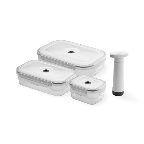Compactor ACC922 Aspifresh rechteckiger Vakuum-Lebensmittelbehälter mit Pumpe, 3er-Set, BPA-frei, Weiß von Compactor