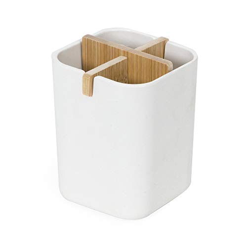 Compactor Ecologik Bambus-Organisator mit 4 Fächern, 100 Prozent natürlich, 100 Prozent biologisch abbaubar, 100 Prozent plastikfrei, 8,4 x 7,8 x 10,5 cm, Weiß/Braun von Compactor