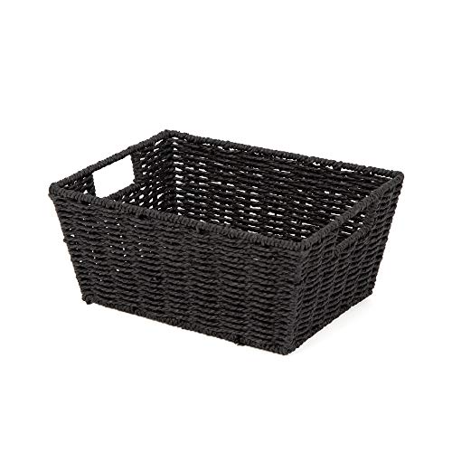 Compactor - Rechteckiger Aufbewahrungskorb aus geflochtenem Papier Schwarz - Dekokorb für Schlafzimmer, Bad oder Büro - Moderner Stil im Rattan-Look für praktische und stilvolle Organisation von Compactor