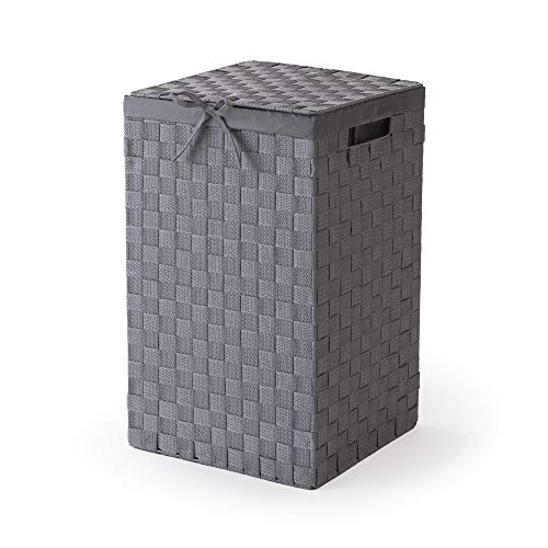 Compactor RAN6890 Stan Wäschekorb mit Deckel, Griffe, gewebt mit Metallrahmen, herausnehmbares Leinenfutter, 30 x 30 x 50 cm, Grau von Compactor