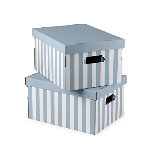 Compactor 2 Stück Aufbewahrungsboxen aus Karton mit Deckel, Dekorative Ordnungsboxen für Zuhause, Büro und Kleiderschrank, flach verpackt Aufbewahrungs- und Geschenkbox mit Griffen, Blau/Weiß von Compactor