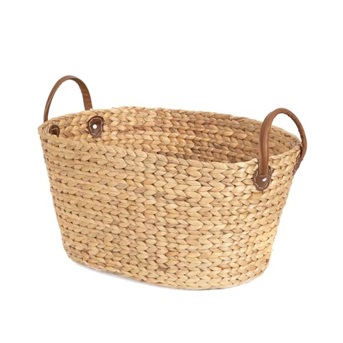 Compactor - Großer Wäschekorb Belize, 60x45x37 cm, aus Wasserhyazinthe, mit Griffen, naturfarben – Dekorativer Wäschekorb für Badezimmer, Schlafzimmer oder Hauswirtschaftsraum von Compactor
