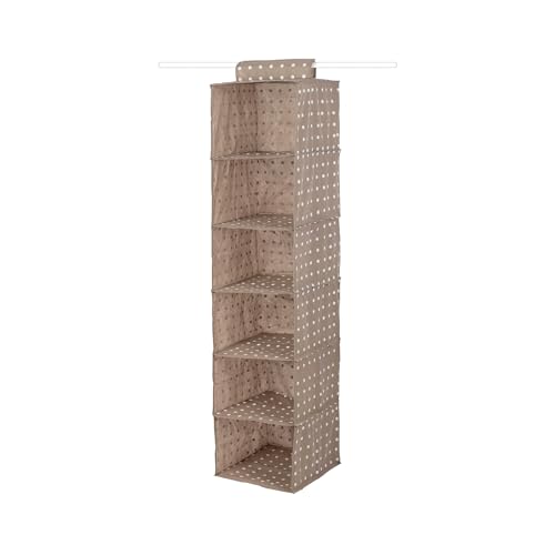 Compactor RAN4381_Brown Hängeaufbewahrung für Schuhe und Kleidung, 6 Fächer, Klettverschluss, Tragkraft bis 6 kg, Braun/Weiß, Rivoli-Serie, Polypropylen, 30 x 30 x Höhe 128 cm von Compactor