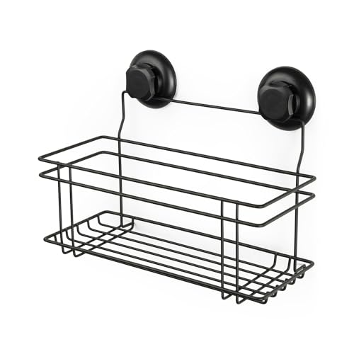 Compactor Mehrzweckablage fürs Bad, Fixierung Dank Saugnapf, Für bis zu 12 kg Last, Schwarzer Rostbeständiger Stahl, 30 x 15 x 20,5 cm, RAN9788 von Compactor