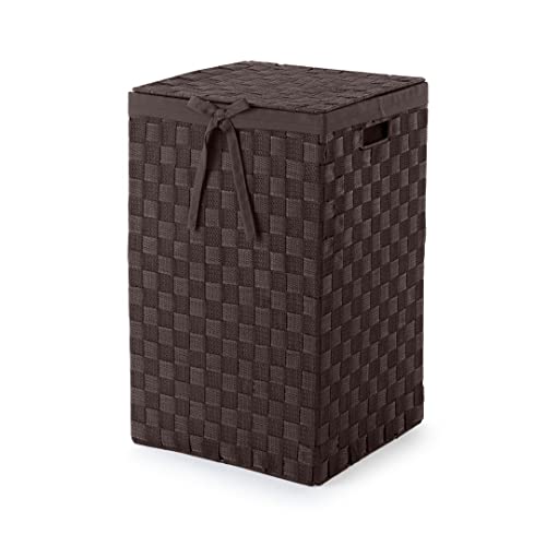 Compactor RAN6892 Stan Wäschekorb mit Deckel, Griffe, gewebt mit Metallrahmen, herausnehmbares Leinenfutter, 30 x 30 x 50 cm, Braun, Schokoladenbraun, 30 x 30 x H.50 cm von Compactor