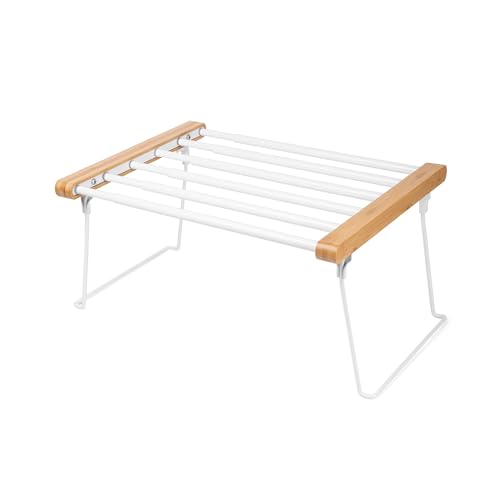 Compactor RAN9018 XTEND verlängerbares Regal für Schränke, 6 Teleskopstangen, epoxy-lackiertes Metall, Weiß und Holz, Abmessungen: 39 x 59,3 x Höhe 20 cm von Compactor