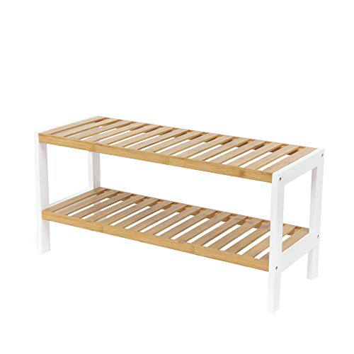 Compactor RAN8969 Schuhregal mit 2 Ebenen für 10 Paar Schuhe, Bambus, 33,5 x 70 x 26 cm, Braun/Weiß von Compactor