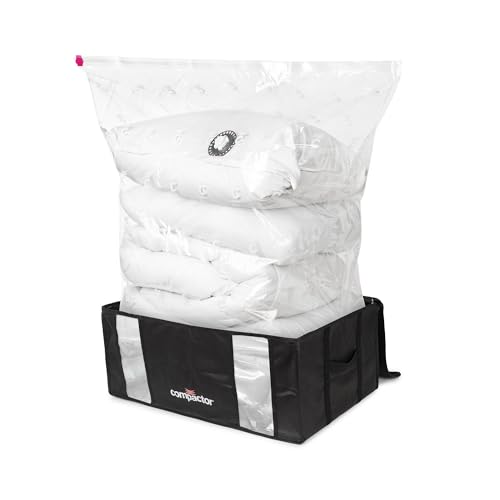 Compactor Vakuum-Aufbewahrungstaschen, Kompression durch Staubsauger, integrierte Griffe, großes Fassungsvermögen, 3 Stück, Größe XXL, Schwarz, 65 × 45 × 27 cm von Compactor