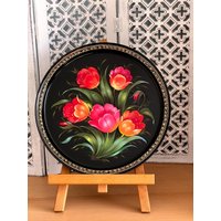 Tablett Vintage Blumen Motiv Handgemalt Metall Tablett Vintage Blumen Motiv Handgemalt Metall von Compacu