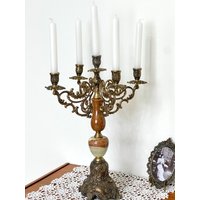 Vintage 5-Flammig Barock Kerzenständer Kerzenhalter Kandelaber Messingkerzenhalter von Compacu