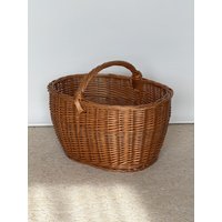 Vintage Alter Weidenkorb Rattan Einkaufskorb Mit Henkel Xl Erntekorb Garten Obst Pilz Holz Korb von Compacu
