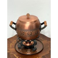 Vintage Fondue Topf Kupfer Set Rustikales Dekor Glühweintopf Mit Brenner Mid Century von Compacu