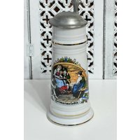 Vintage Porzellan Bierkrug Mit Zinndeckel Sammler Bierkrug von Compacu