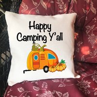 Happy Camping Y'll - Herbst Kissenbezug - Kissenhülle - Wärmendes Geschenk - Dekor - Rv Reise - Leinen 15.5x15.5In von CompassGraphicArts