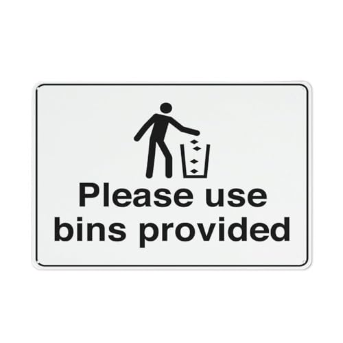 Compladeta Metallschild mit Aufschrift "Please Use Bins Provided", 30,5 x 20,3 cm, rostfreies Aluminium, mehrfarbig von Compladeta