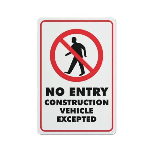 Compladeta Schild "No Entry Construction Vehicle Excepted", 20,3 x 30,5 cm, rostfreies Aluminiumschild, für den Außenbereich, Metall-Blechschild für Zuhause, Geschäft, Hof von Compladeta