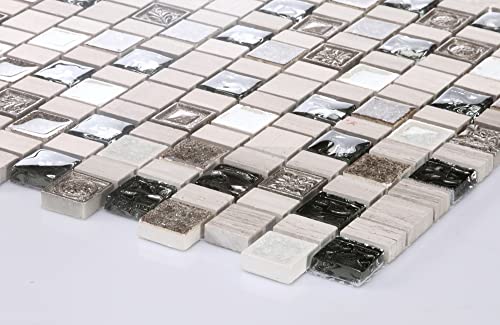 Complement 10cm x 10cm Muster. Complement Naturstein und Glas Mosaik Fliesen in silber/grau, hellbraun. (CM0005 Muster) von Complement