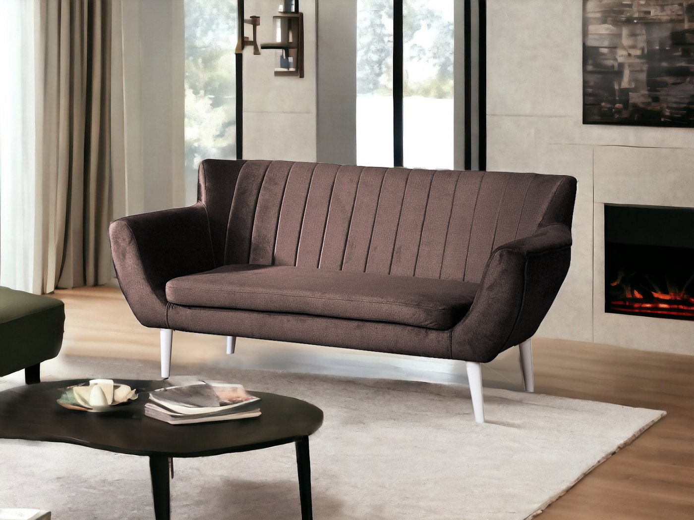 Compleo 2-Sitzer Sofa mit hohen Beinen, Velours-Sofa TULIO, Breite: 160, Komfortabel, und elegant von Compleo