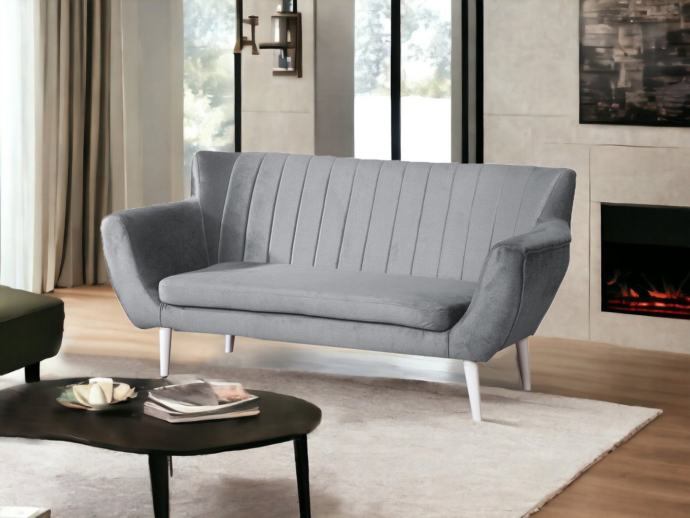 Compleo 2-Sitzer Sofa mit hohen Beinen, Velours-Sofa TULIO, Breite: 160, Komfortabel, und elegant von Compleo