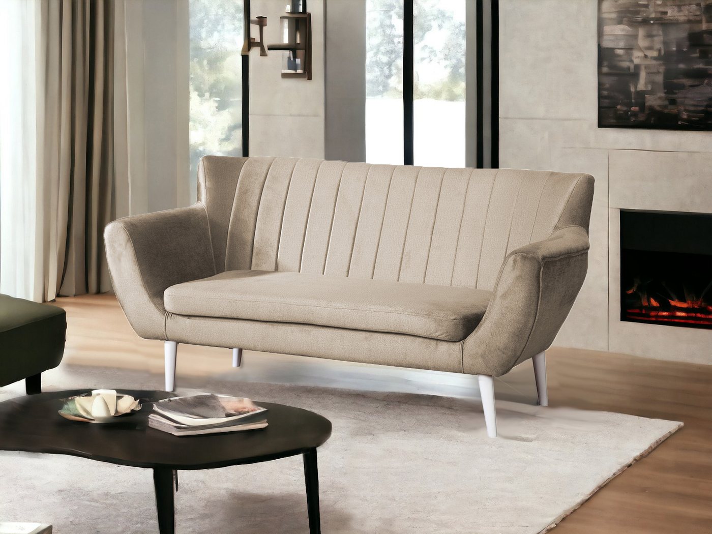 Compleo 2-Sitzer Sofa mit hohen Beinen, Velours-Sofa TULIO, Breite: 160, Komfortabel, und elegant von Compleo