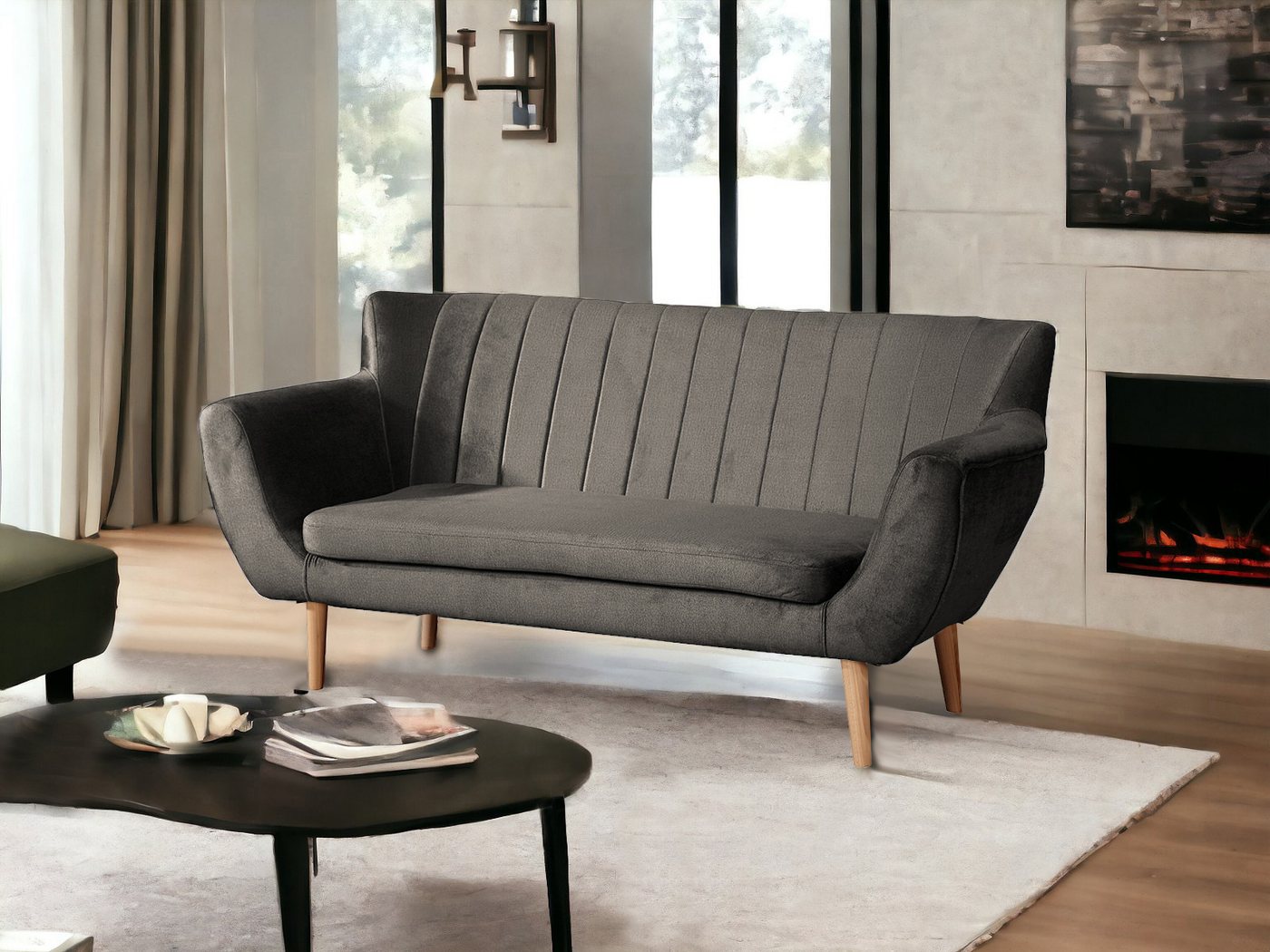 Compleo 2-Sitzer Sofa mit hohen Beinen, Velours-Sofa TULIO, Breite: 160, Komfortabel, und elegant von Compleo