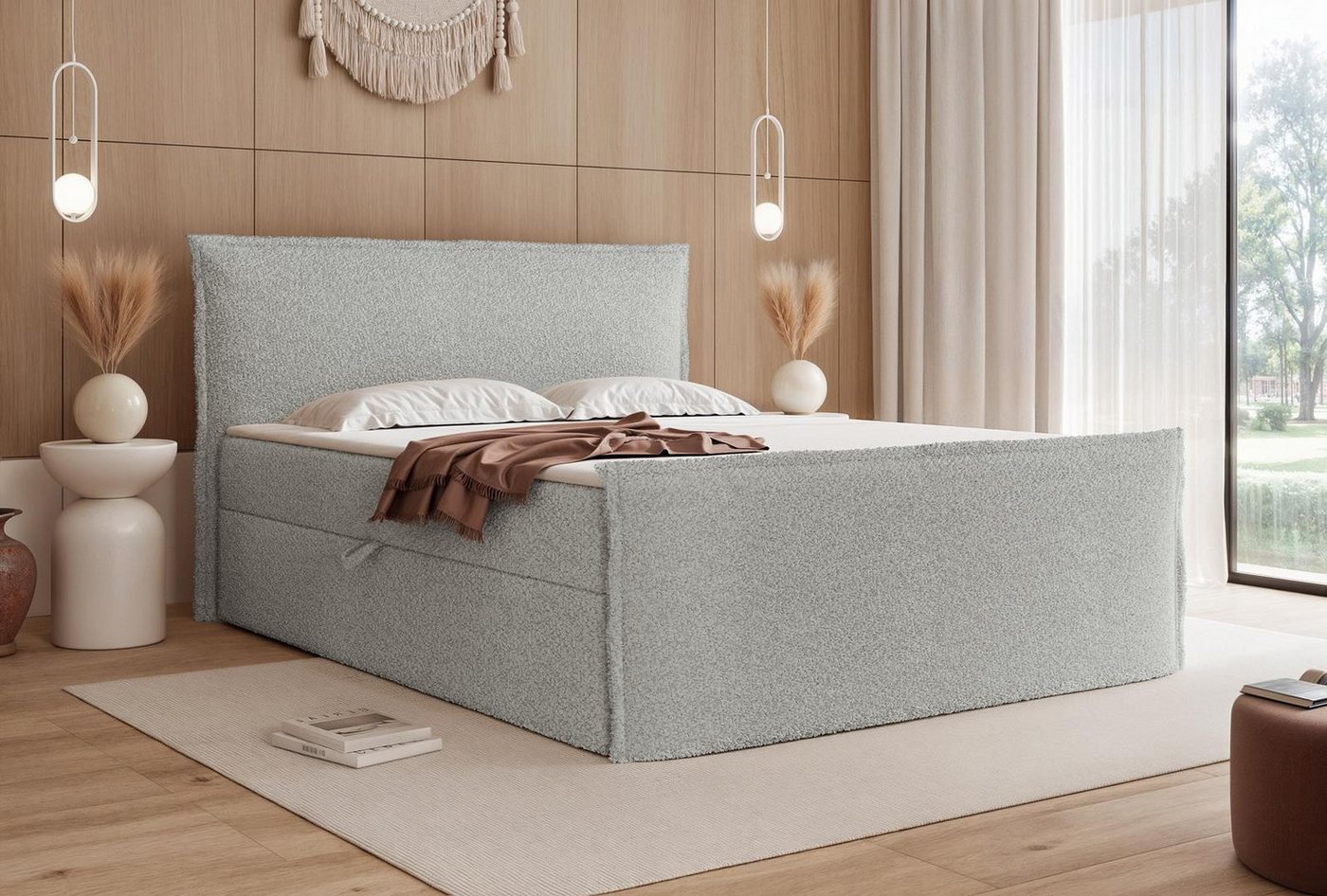 Compleo Boxspringbett Boucle oder Chenille-Stoff, Boxspringbett mit 2 Bettkasten (Größen zur Auswahl, optional mit Topper), Zeitlos-moderner klassischer Stil von Compleo