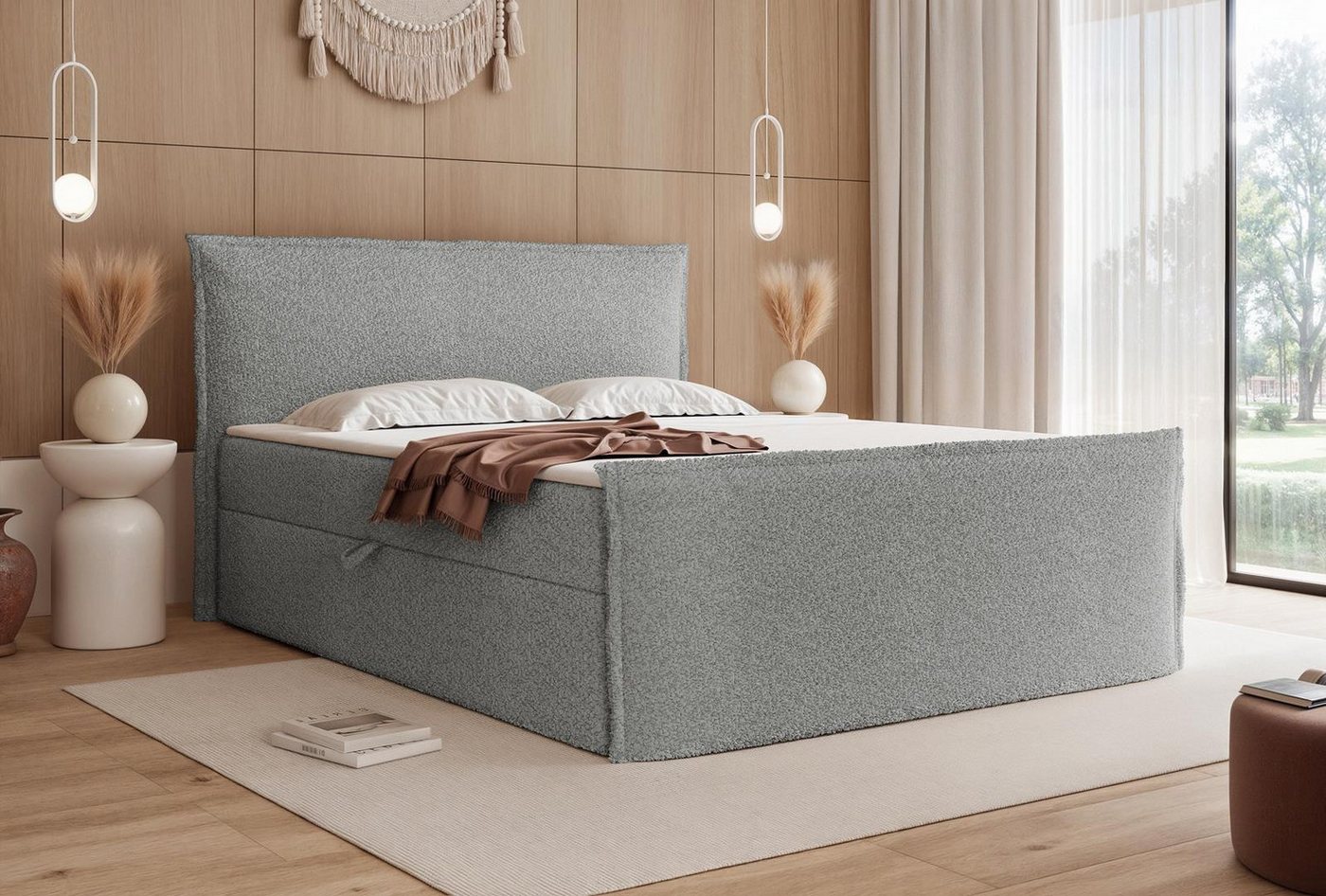 Compleo Boxspringbett Boucle oder Chenille-Stoff, Boxspringbett mit 2 Bettkasten (Größen zur Auswahl, optional mit Topper), Zeitlos-moderner klassischer Stil von Compleo