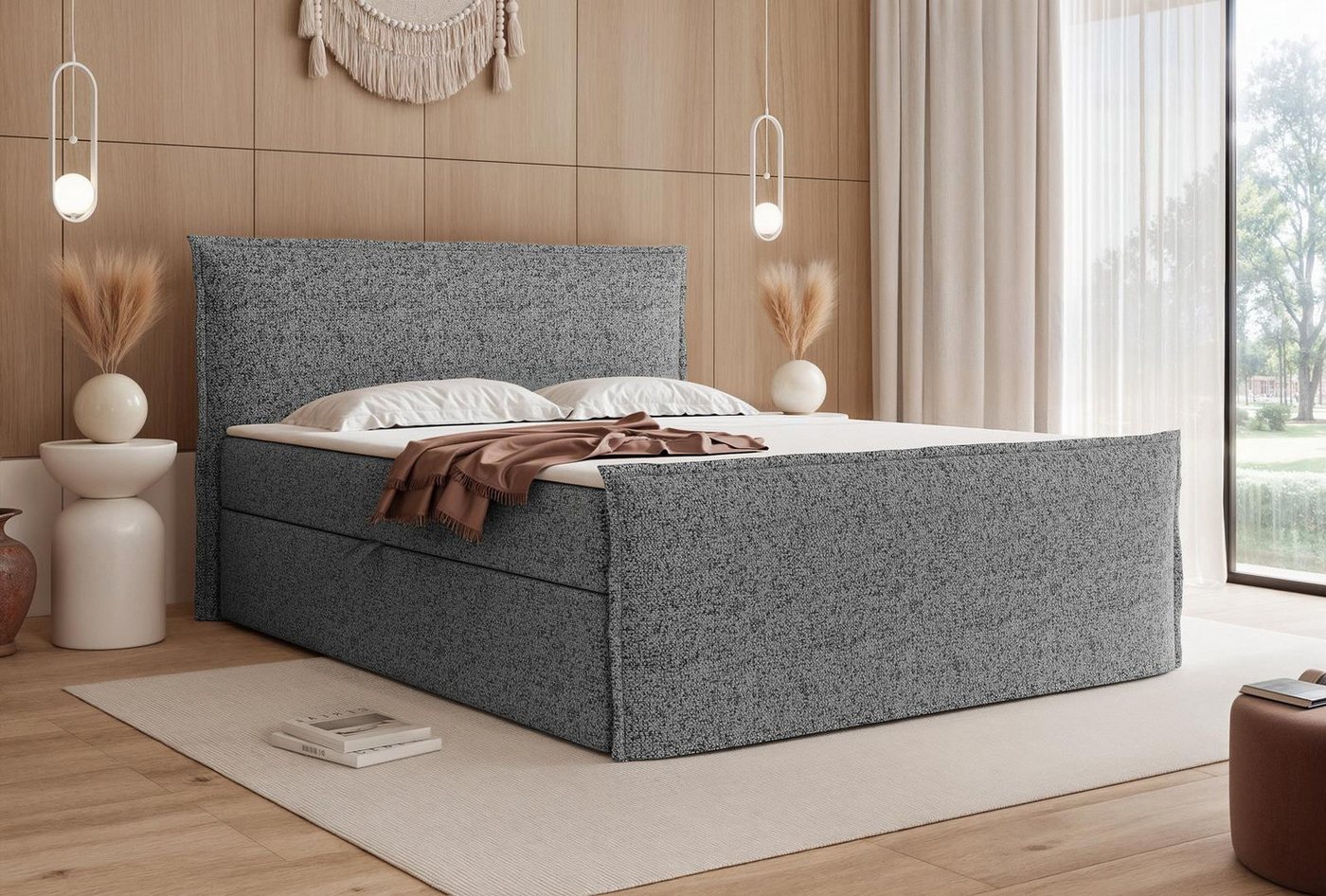 Compleo Boxspringbett Boucle oder Chenille-Stoff, Boxspringbett mit 2 Bettkasten (Größen zur Auswahl, optional mit Topper), Zeitlos-moderner klassischer Stil von Compleo